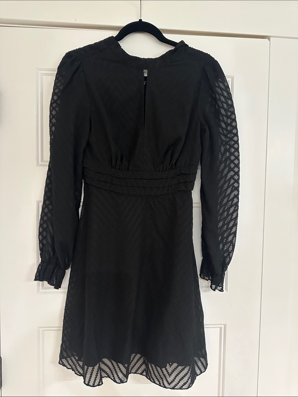 Black Long-Sleeve Textured A-Line Dress